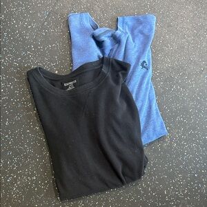 2 Pack Bundle! Express Men's Black & Blue Long Sleeve waffle knit Shirts